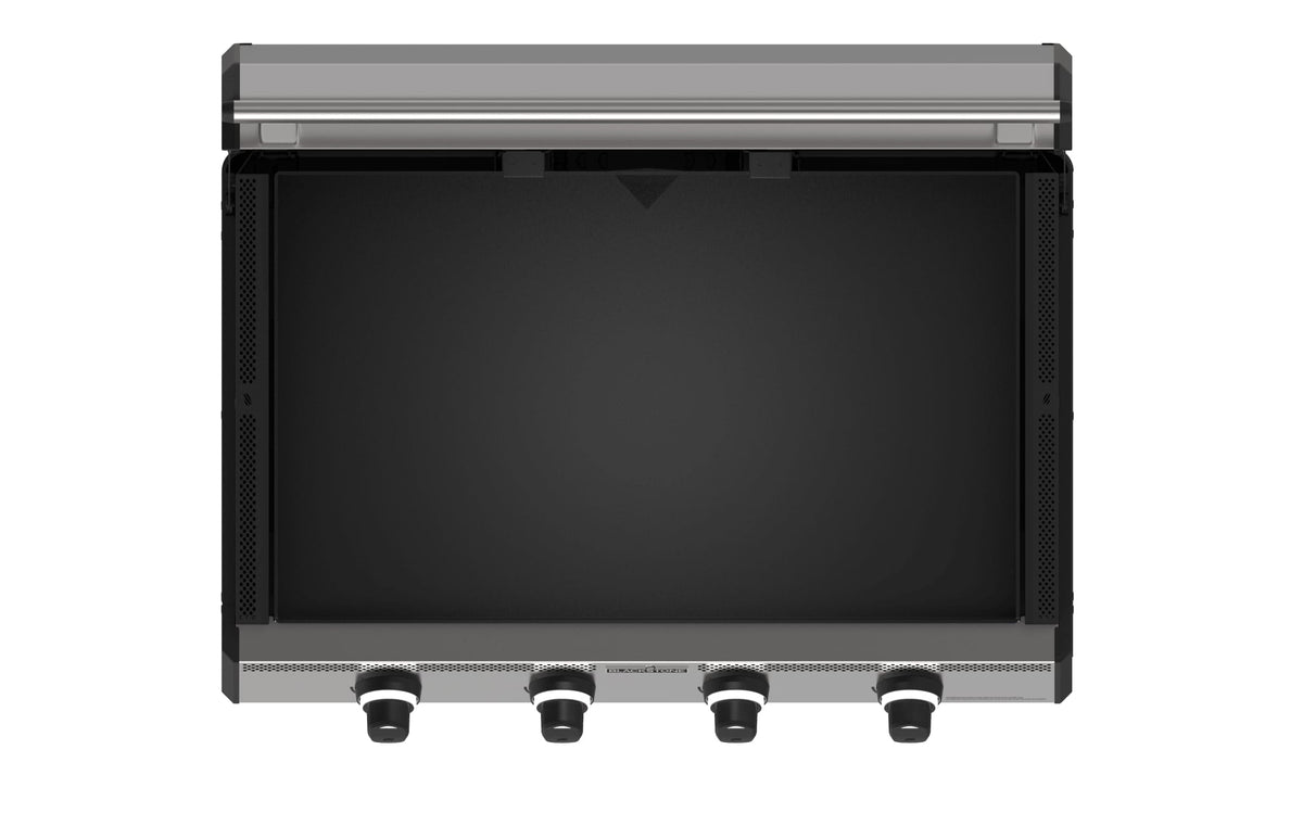 Blackstone 36-inch built-in griddle with hood, top view of the griddle plate