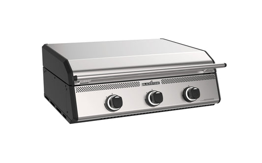 Blackstone 28-inch XL built-in griddle with hood, hood closed, angled view