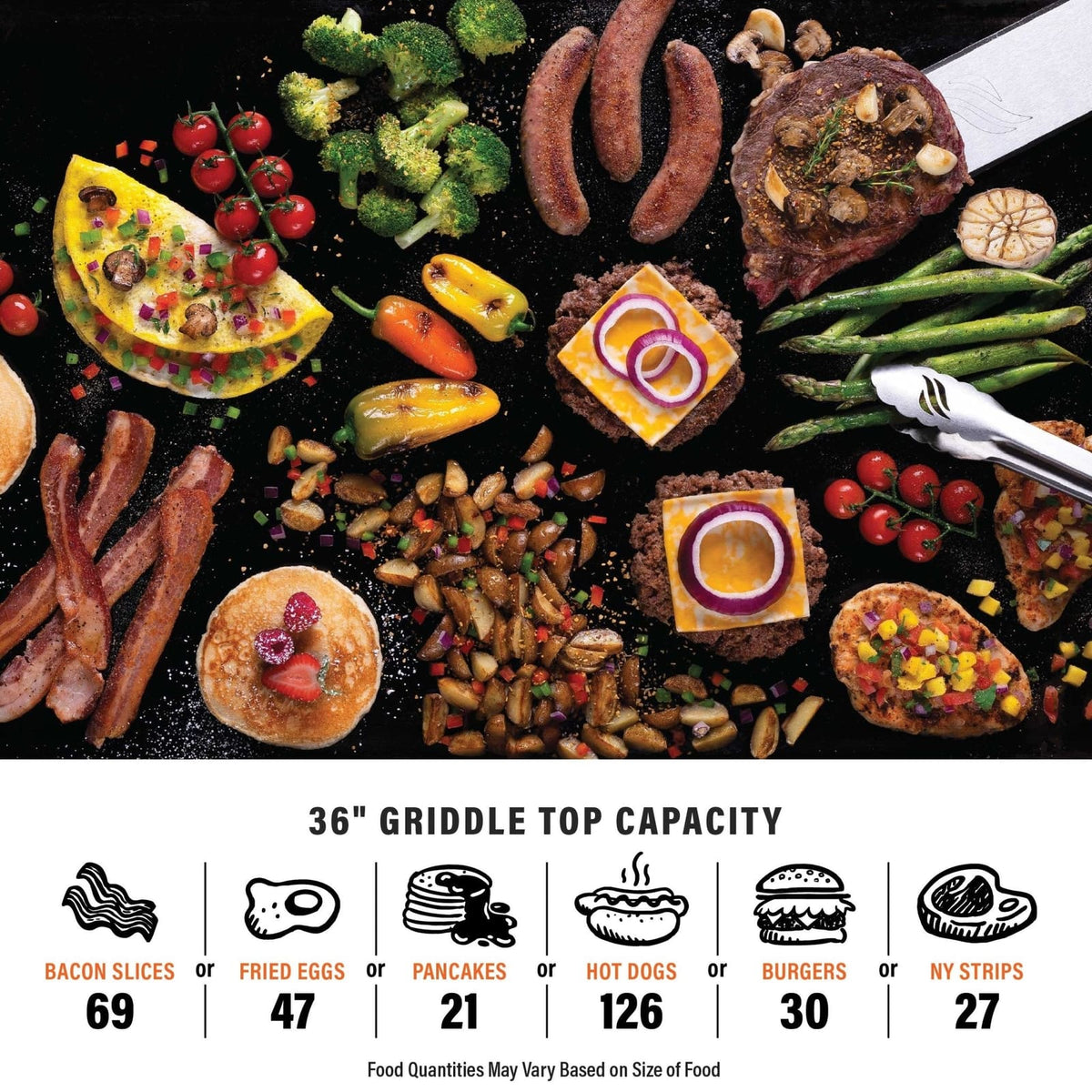 Blackstone Select 36-inch stainless built-in griddle, 36-inch griddle top food capacity
