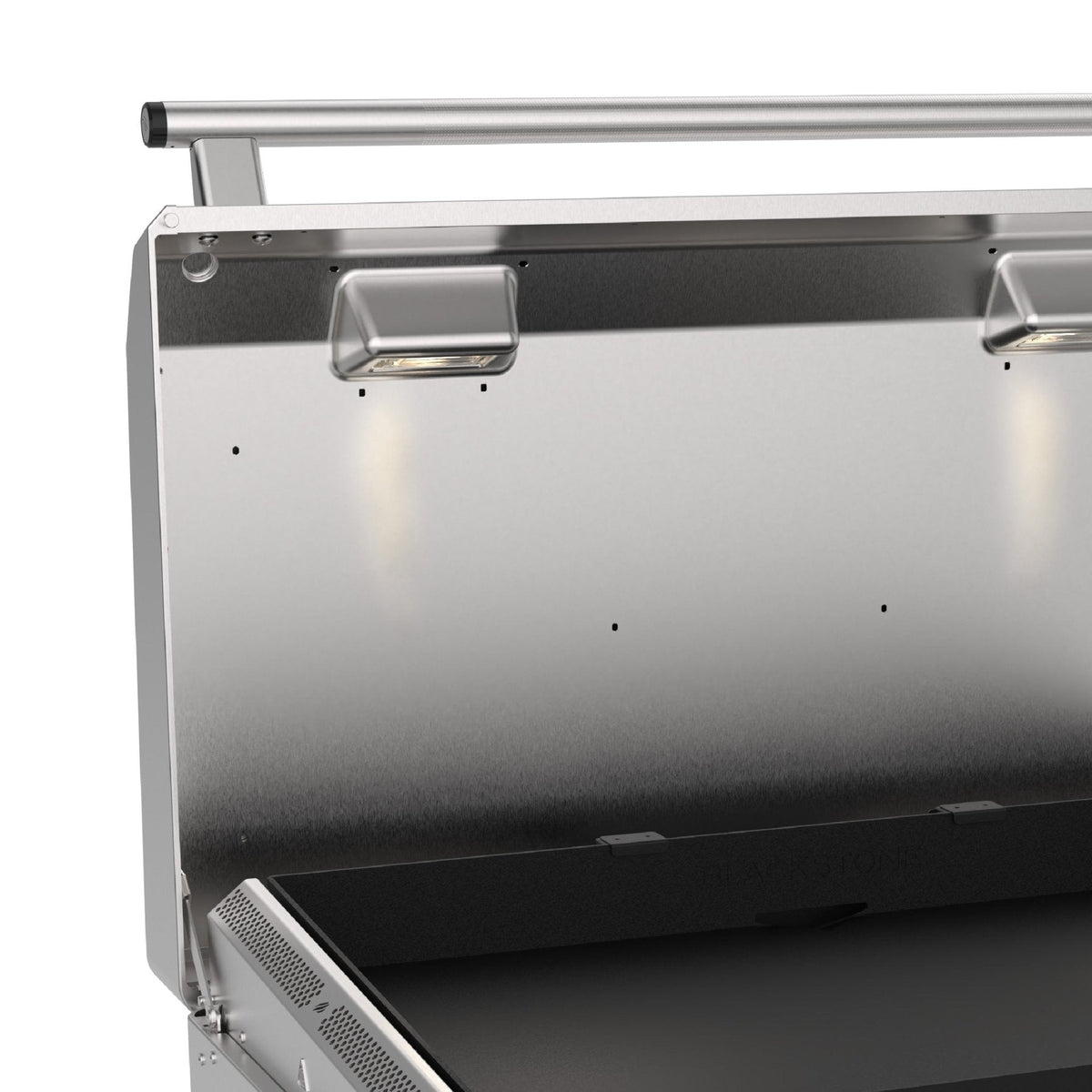 Blackstone Select 36-inch stainless built-in griddle, hood lights close-up