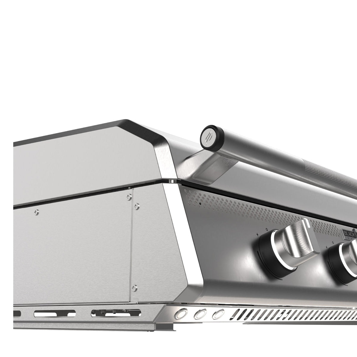 Blackstone Select 36-inch stainless built-in griddle, flame-status knobs close-up