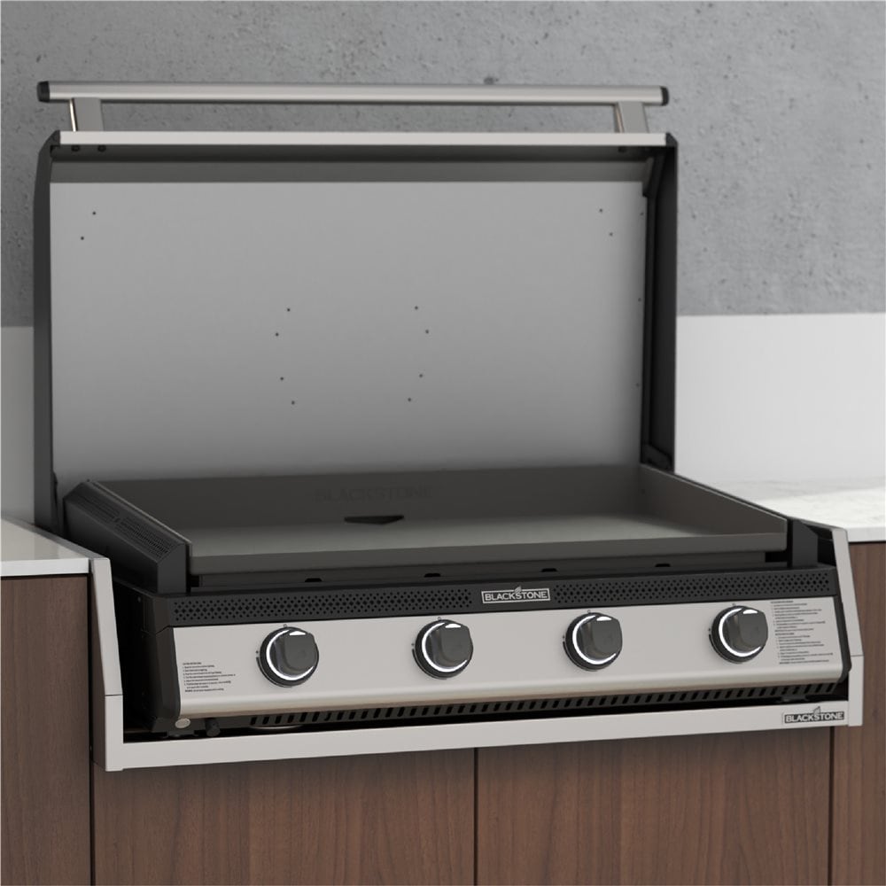 Blackstone 36-inch drop-in griddle insulating jacket, griddle installed with hood open
