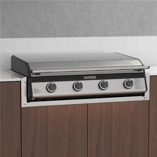 Blackstone 36-inch drop-in griddle insulating jacket, installed in an island with the griddle in place