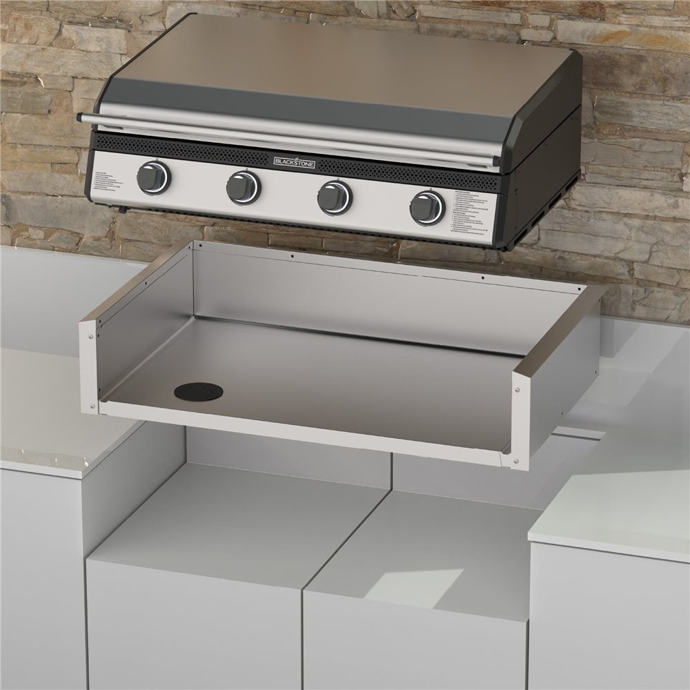 Blackstone 36-inch drop-in griddle insulating jacket, jacket and griddle in a stone island