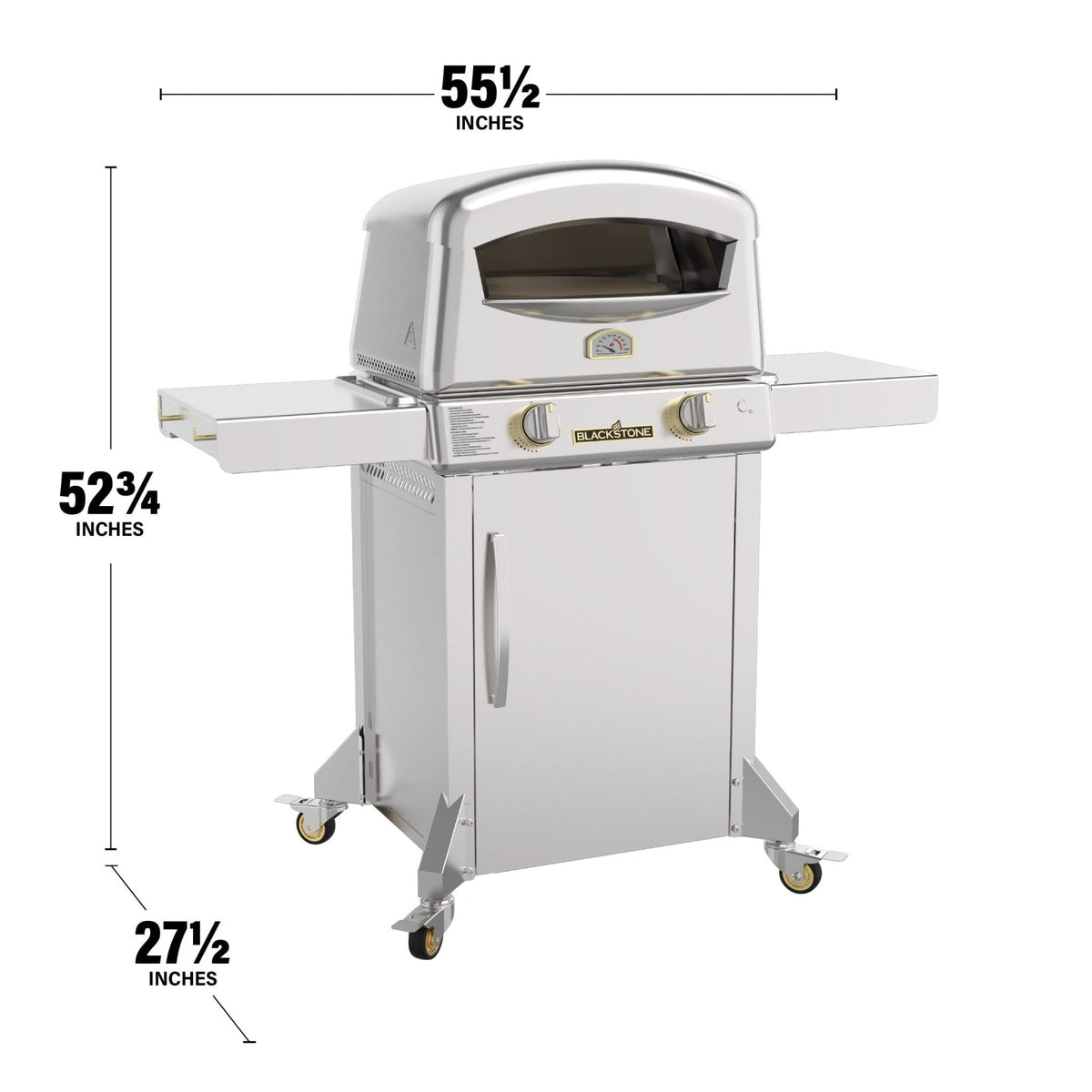 Blackstone Select pizza oven with cart, overall dimensions diagram