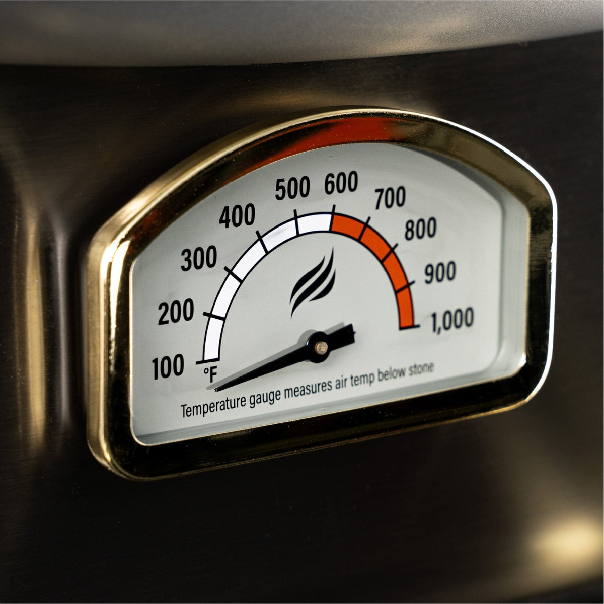 Blackstone Select pizza oven with cart, dome thermometer close-up