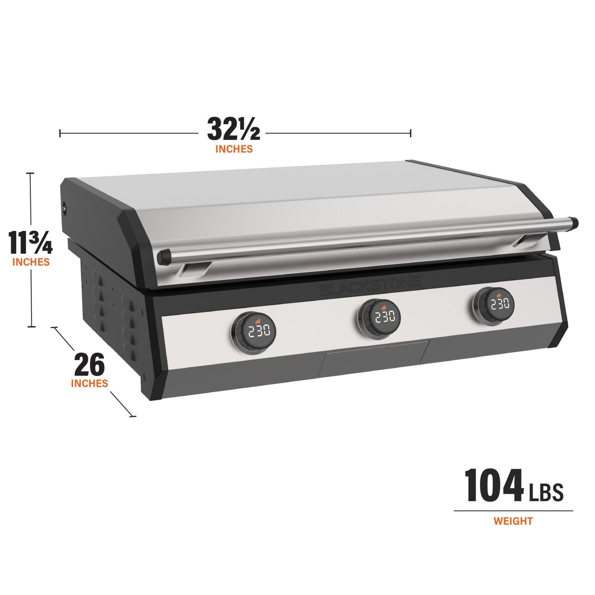 Blackstone 30-inch electric built-in griddle, overall dimensions diagram