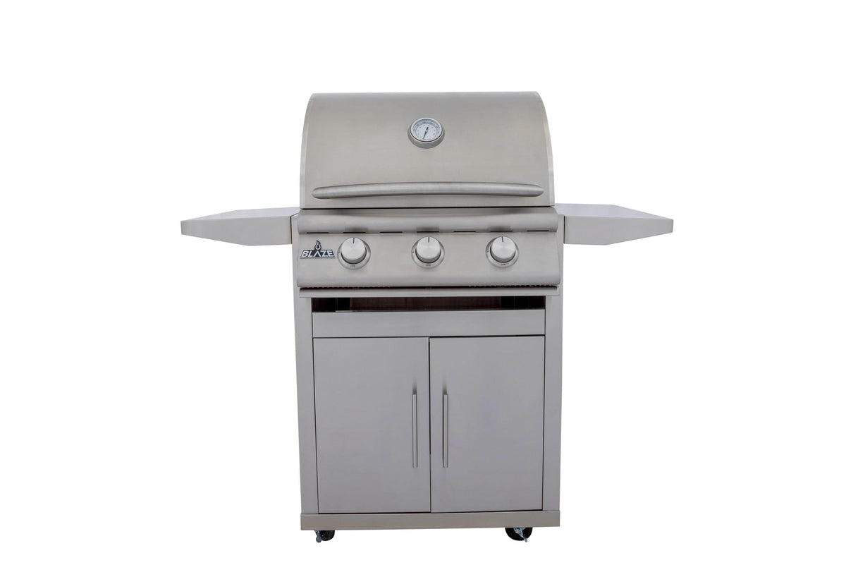 Blaze BCM 25-inch 3-burner built-in gas grill, shown on the optional BLZ-3-CART-SC cart (sold separately)