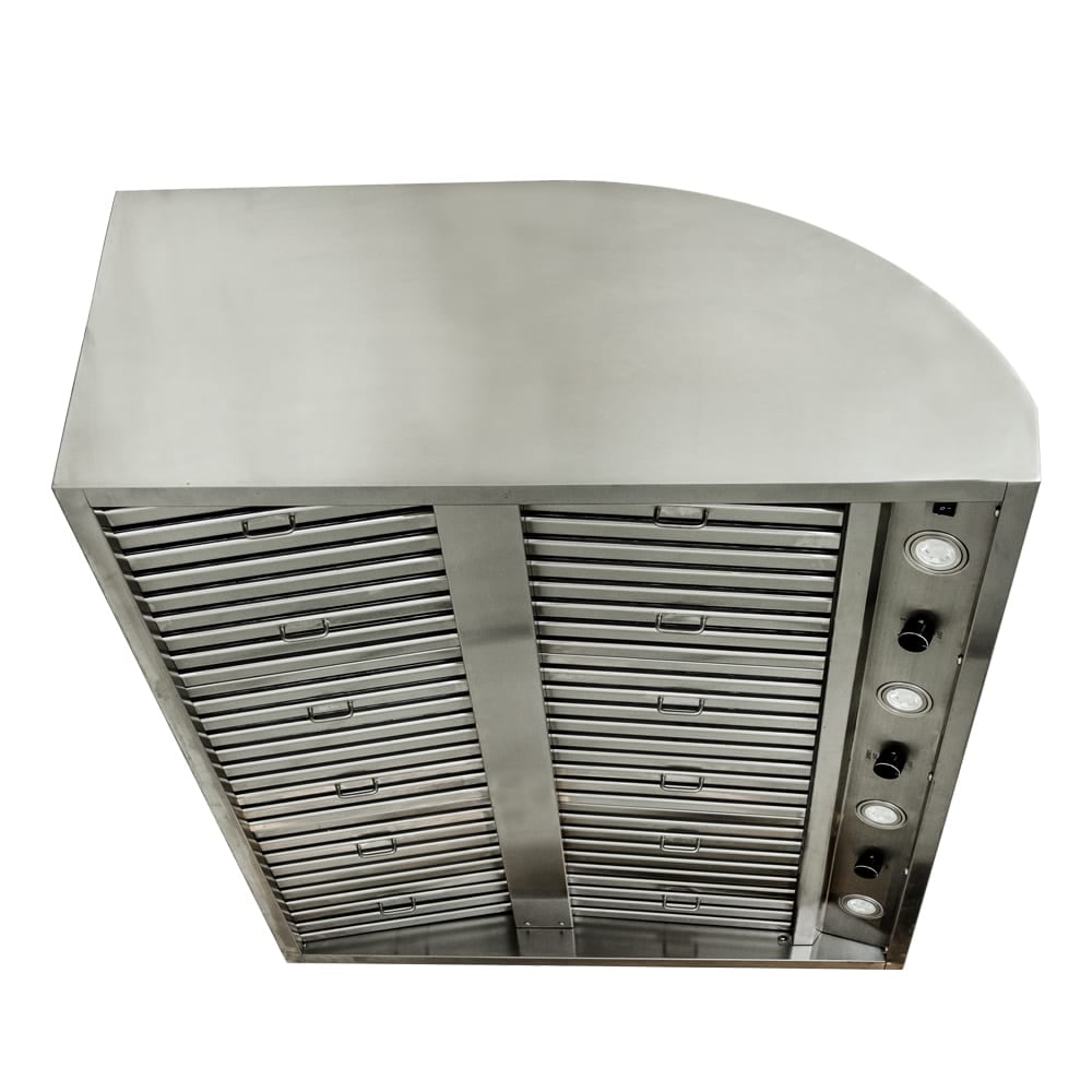 Blaze 48-inch outdoor vent hood (2026 model), angled underside view of the baffle filters (shown size may vary)