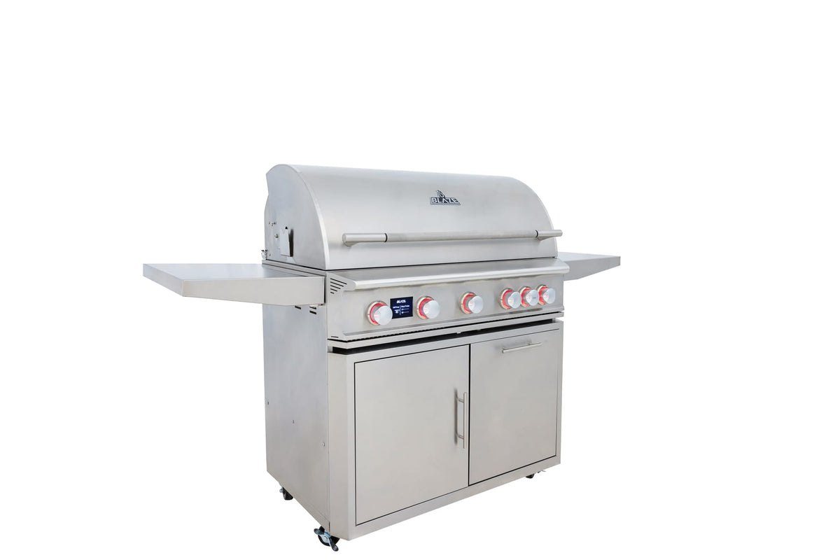 Blaze cart for the LTE PRO 40-inch 5-burner grill, angled view (grill sold separately)