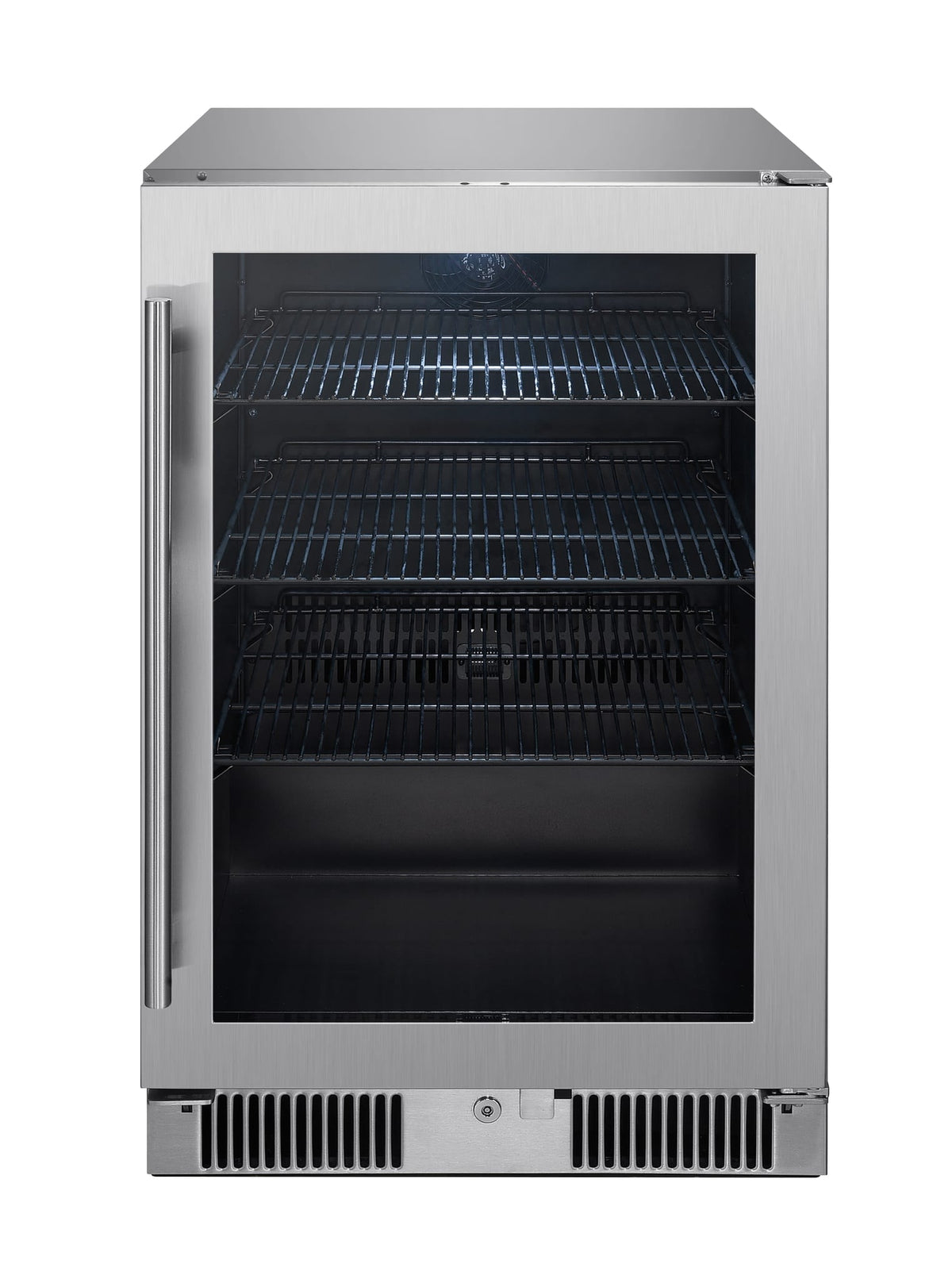Blaze 20-inch 4.5 cu. ft. outdoor rated beverage cooler, front view, glass door closed