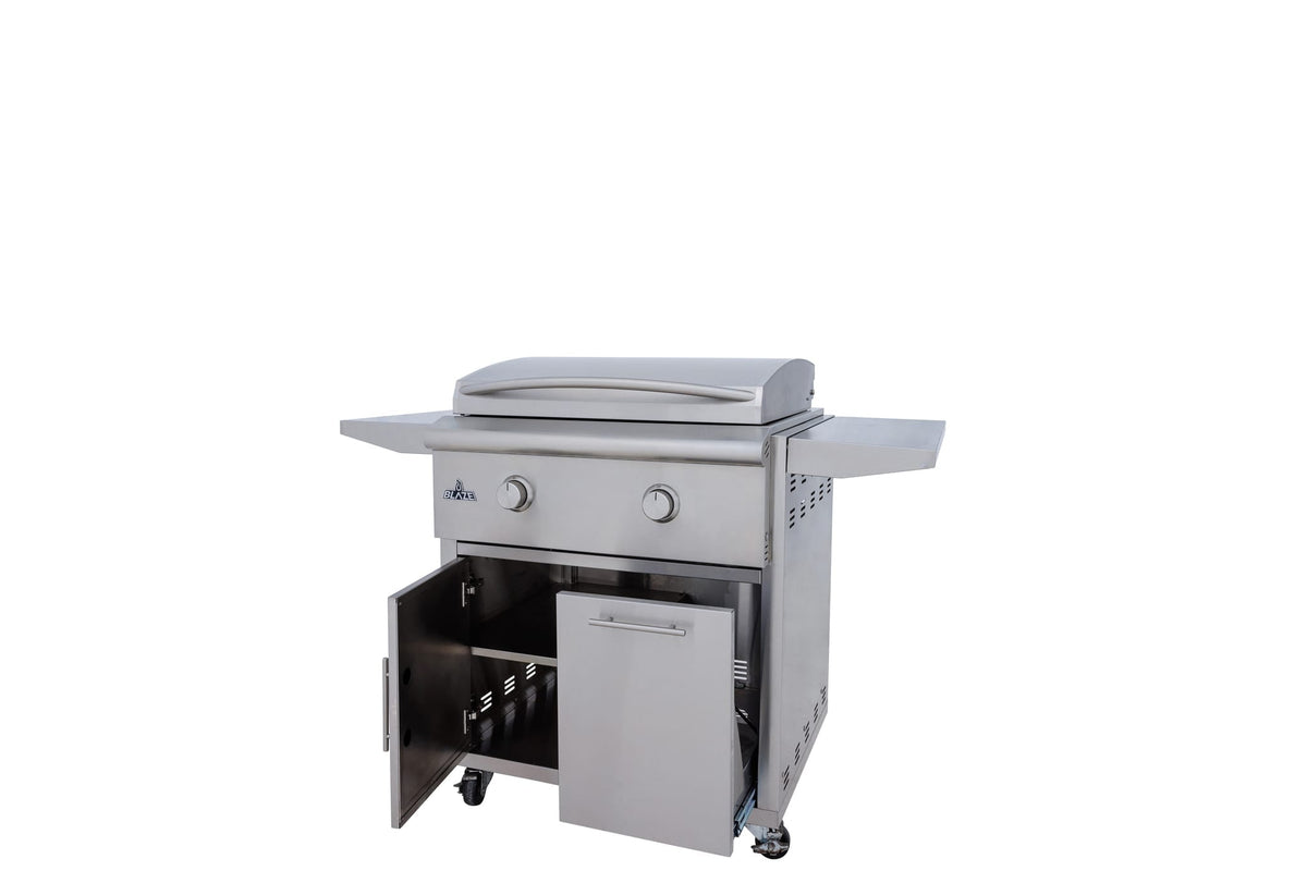 Blaze cart for the LTE+ 30-inch griddle, doors open showing storage (griddle sold separately)