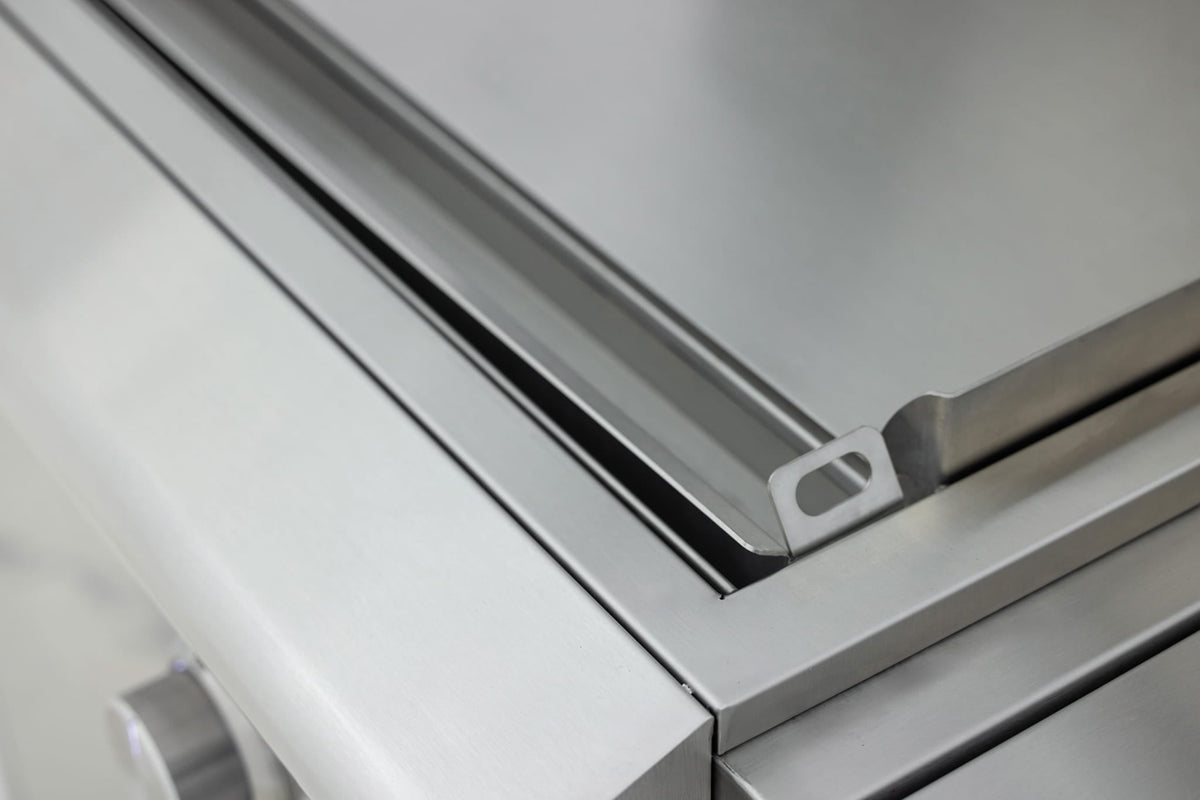 Blaze LTE+ 30-inch built-in gas griddle, drop-in drip trough
