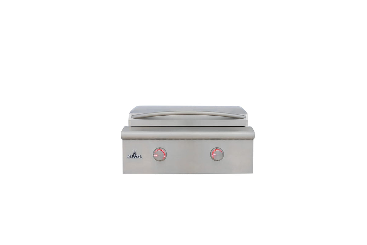 Blaze LTE+ 30-inch built-in gas griddle, front view, lid closed