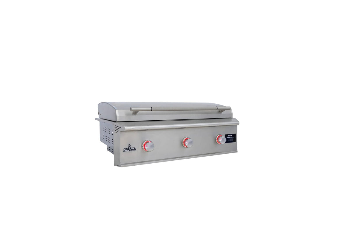 Blaze LTE PRO 40-inch built-in gas griddle, angled view, lid closed
