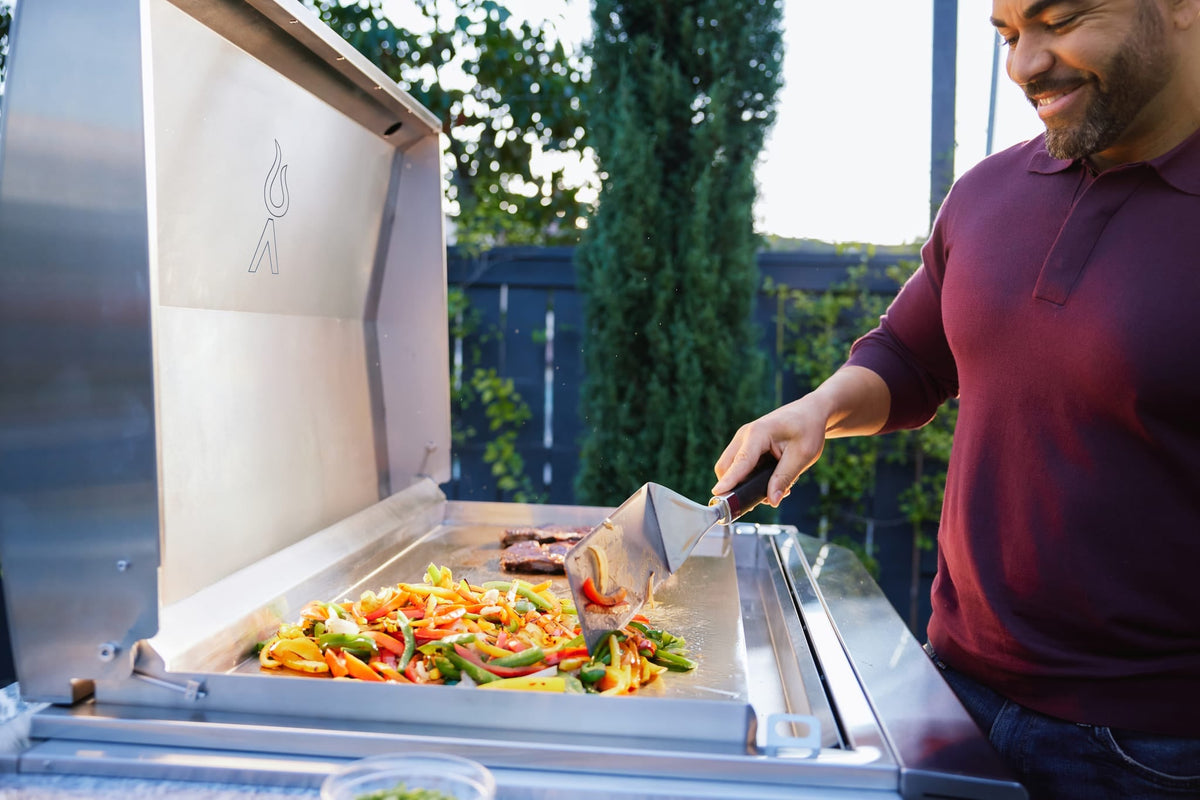 Blaze LTE PRO 40-inch built-in gas griddle, cooking vegetables on the griddle