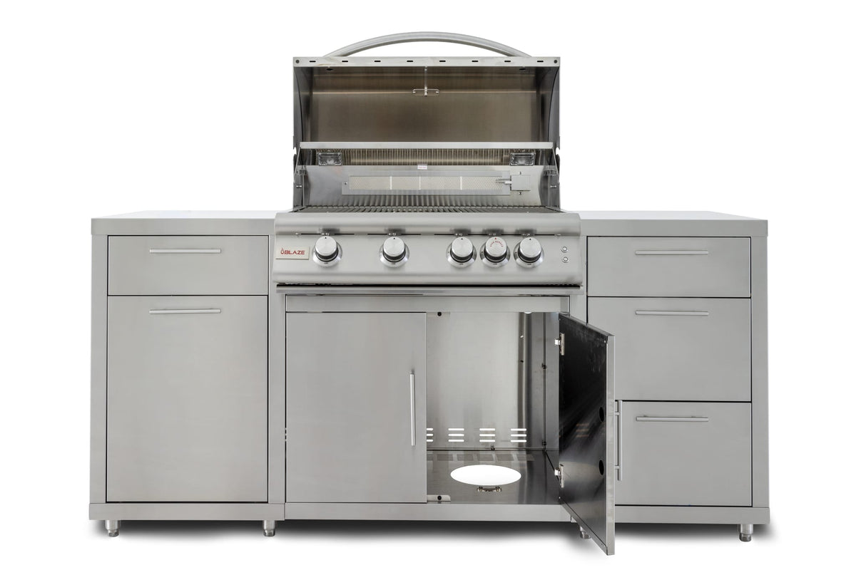 Blaze 6 ft stainless steel outdoor kitchen island BLZ-SS-ISLAND-RO, cabinet doors open