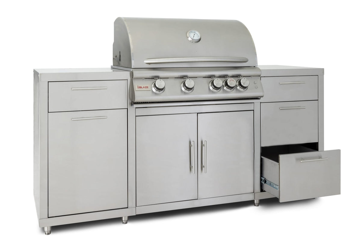 Blaze 6 ft stainless steel outdoor kitchen island BLZ-SS-ISLAND-RO, storage drawer open
