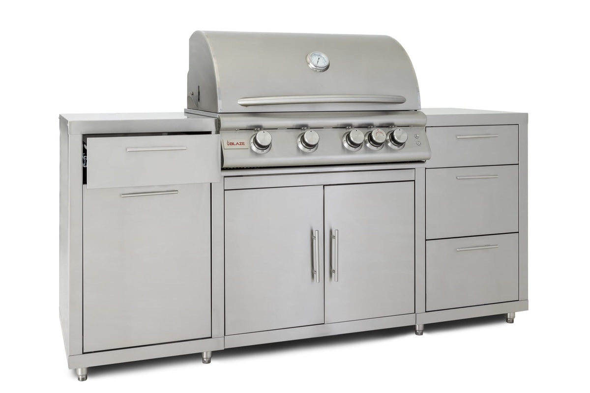 Blaze 6 ft stainless steel outdoor kitchen island BLZ-SS-ISLAND-RO, pull-out trash bin open