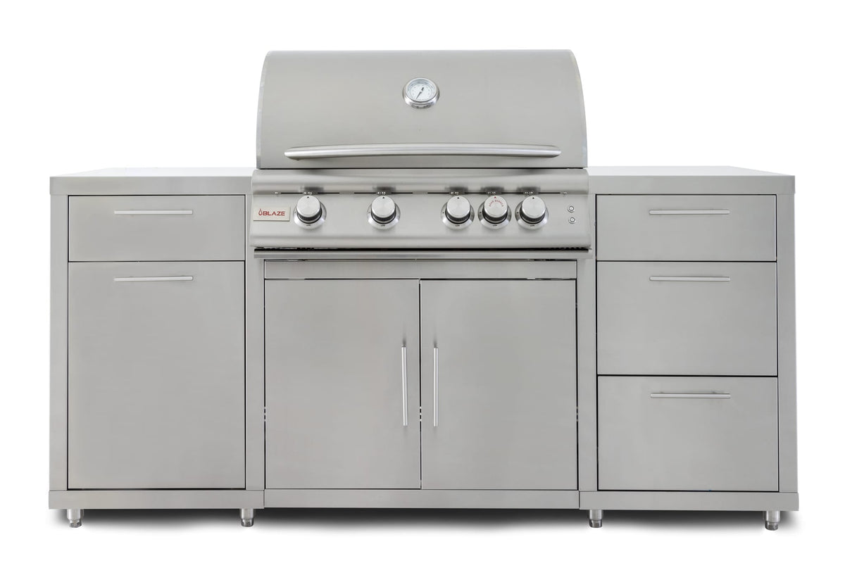 Blaze 6 ft stainless steel outdoor kitchen island BLZ-SS-ISLAND-RO, shown with a Blaze 32-inch grill (sold separately)