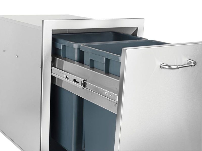 Bull Grills 30-Inch Stainless Steel Double Trash/Recycle Drawer with Reveal - 56950 - Trash Opened
