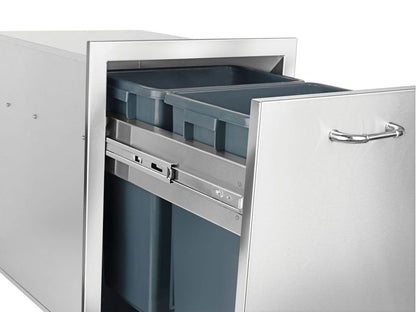 Bull Grills 30-Inch Stainless Steel Double Trash/Recycle Drawer with Reveal - 56950 - Trash Opened