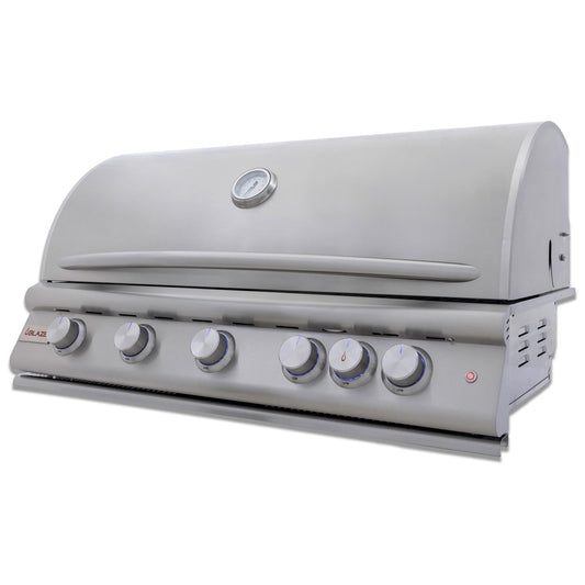 Blaze BLZ-5LTE3- Premium LTE+ 40-Inch 5-Burner Built-In  Gas Grill With Rear Infrared Burner & Lift-Assist Hood - Front View - Closed - White Background