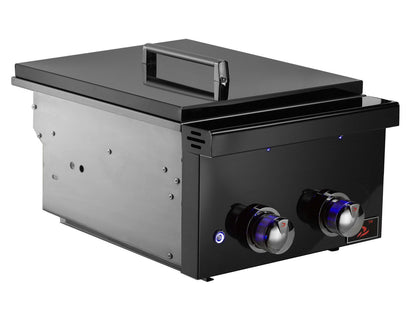 Whistler Built-In Gas Power Burner with Lid - Black Stainless Steel - CBAPB.500-B - Angled View Lid On Burner