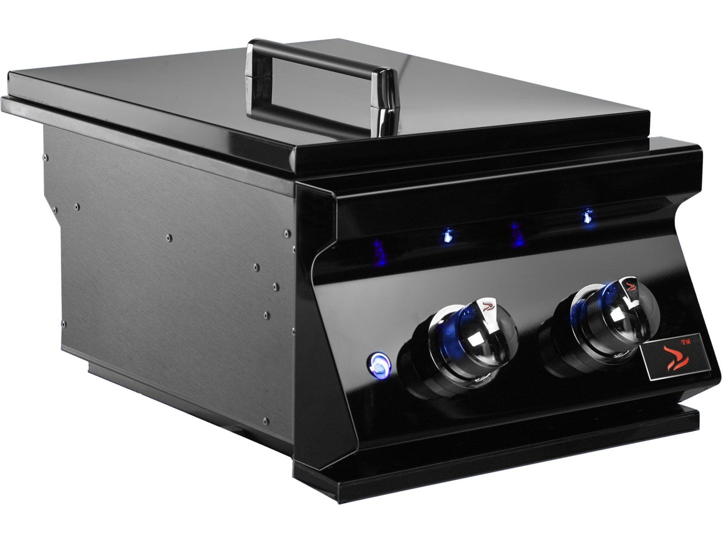 Whistler Built-In Gas Power Burner with Lid - Black Stainless Steel - CBAPB-B - Angled View Lid On Burner