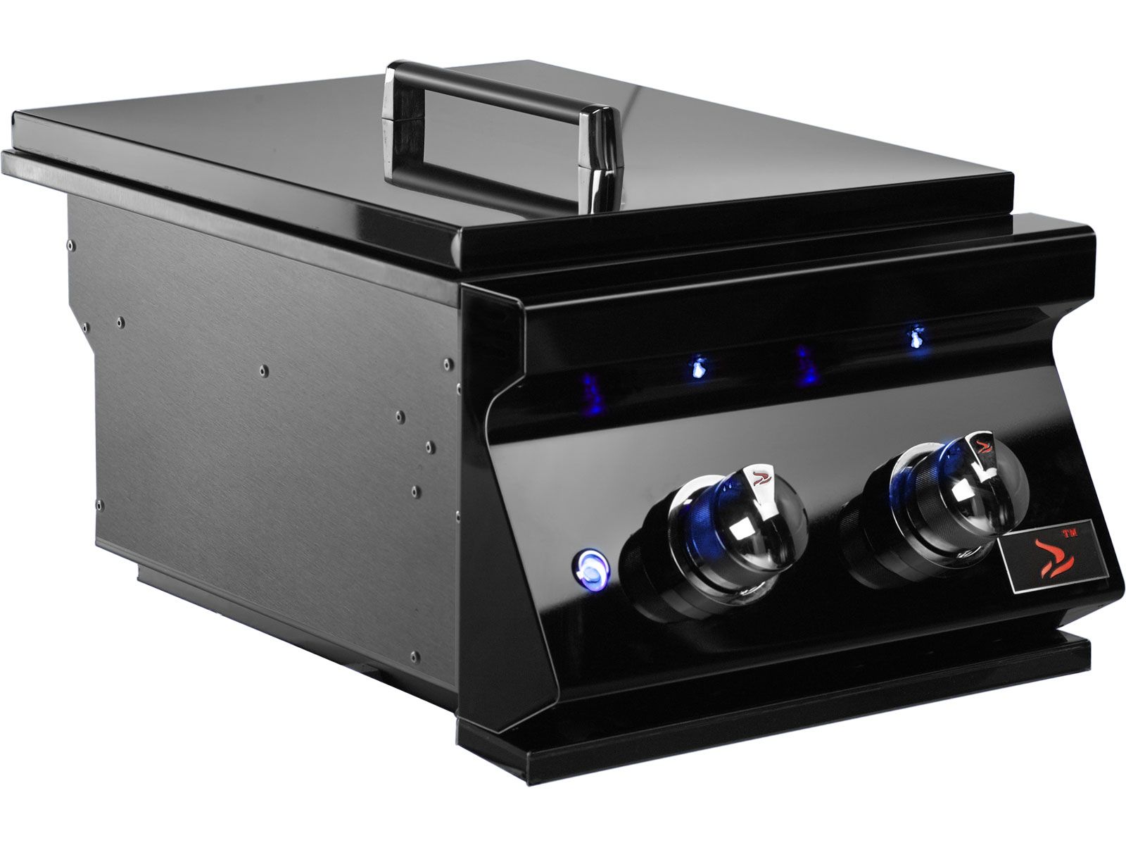 Whistler Built-In Gas Power Burner with Lid - Black Stainless Steel - CBAPB-B - Angled View Lid On Burner