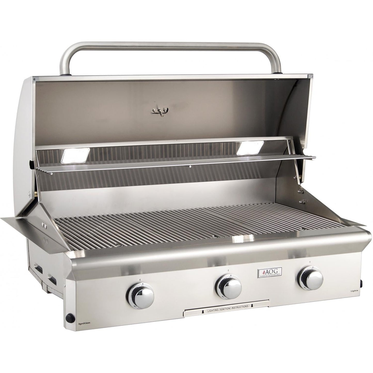 American Outdoor Grill L-Series 36-Inch 3-Burner Built-In Natural Gas Grill - Hood Open