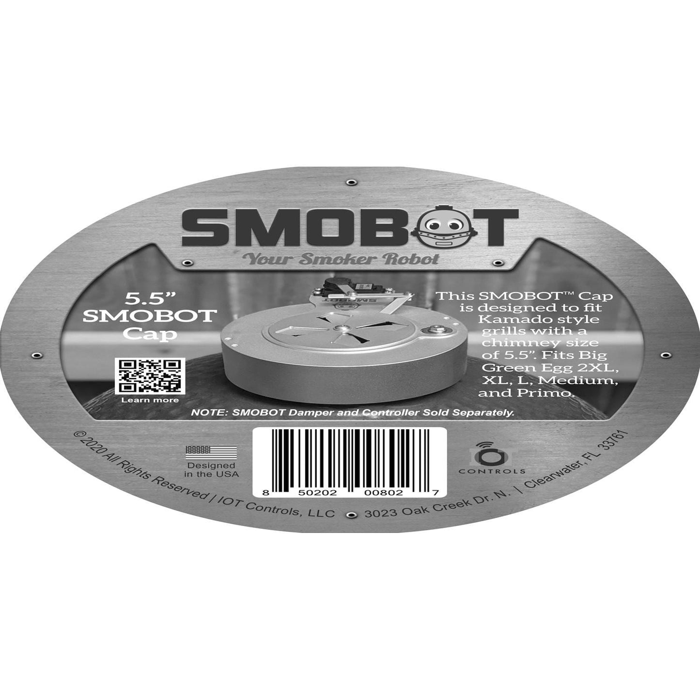 SMOBOT SMOBOT-A WiFi Kamado Grill & Smoker Temperature Controller for Primo - Cap Sticker - White Background