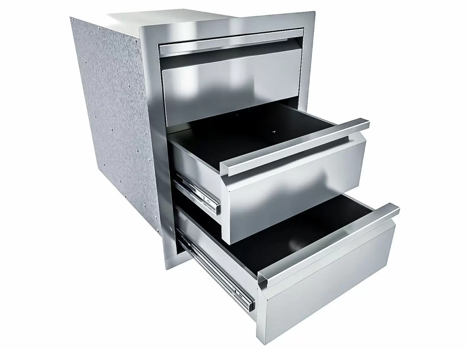 Sunstone Aruba Series Sleek Style 16-Inch Stainless Steel Triple Drawer - ARU-16TD - Open Drawers