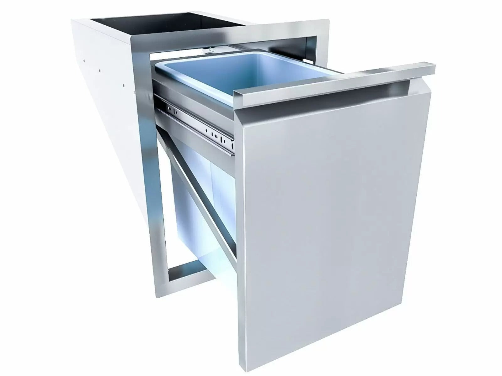 Sunstone Aruba Series Sleek Style 16-Inch Stainless Steel Trash Drawer with ABS Trash Bin - ARU-16TRD - Bin Out Angled View