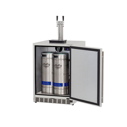 24" 6.6c Deluxe Outdoor Rated Kegerator Double Tower - RFR-24DK2 - Open With Two tanks