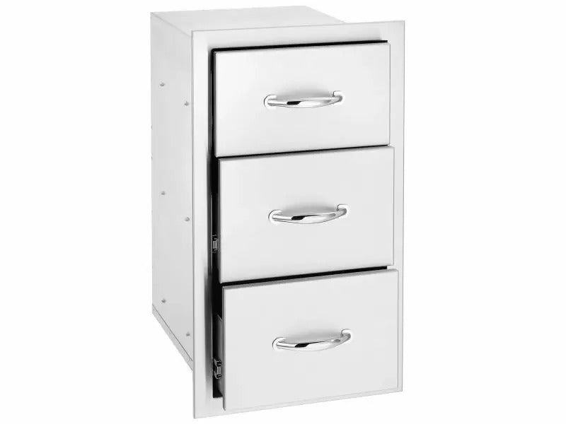 Summerset 17-Inch Stainless Steel Triple Drawers - SSDR3-17 - Angled Drawers open