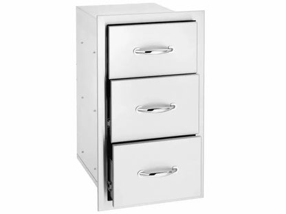 Summerset 17-Inch Stainless Steel Triple Drawers - SSDR3-17 - Angled Drawers open