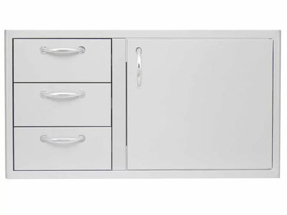 Blaze 39-Inch Stainless Steel Access Door & Triple Drawer Combo with LED Lighting & Soft Close - BLZ-DDC-39-R-LTSC - Front View