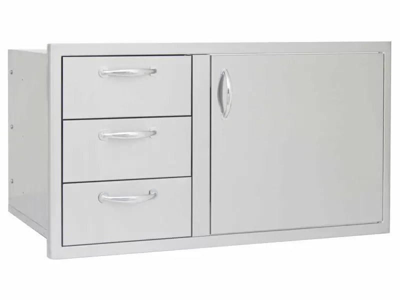 Blaze 39-Inch Stainless Steel Access Door & Triple Drawer Combo with LED Lighting & Soft Close - BLZ-DDC-39-R-LTSC - Angled View