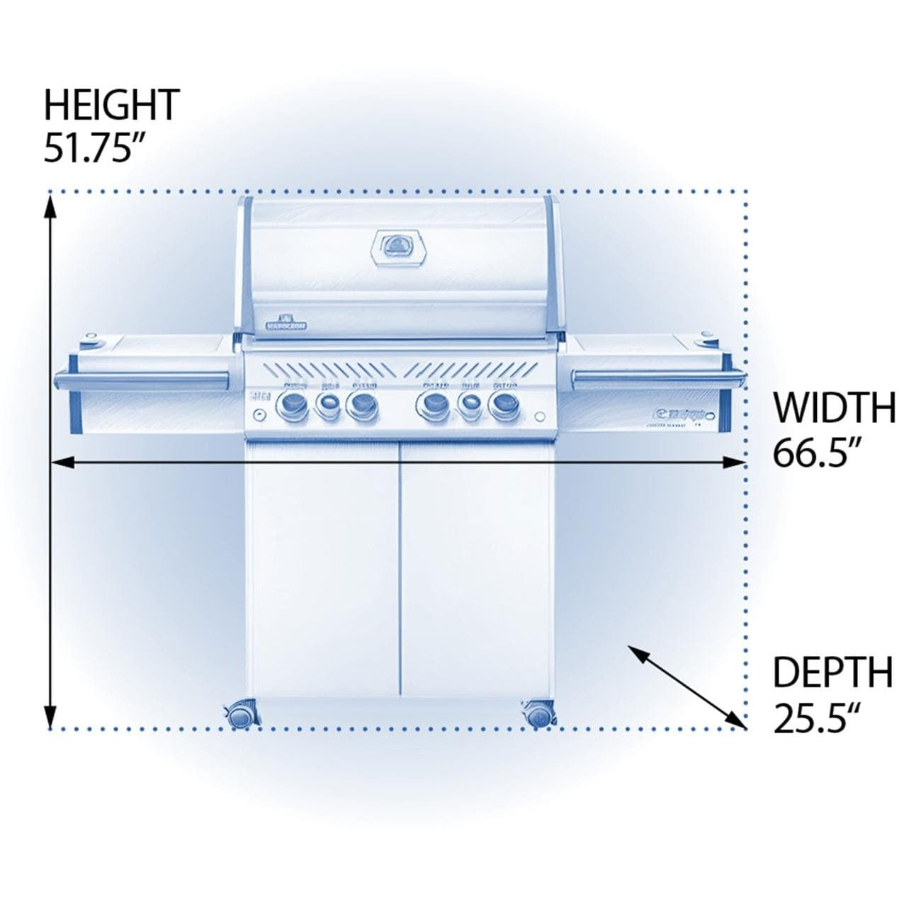 Napoleon PRO500RSIBSS-3 Prestige PRO 500 Grill with Infrared Rear Burner and Infrared Side Burners (2019) - Dimensions - Diagram