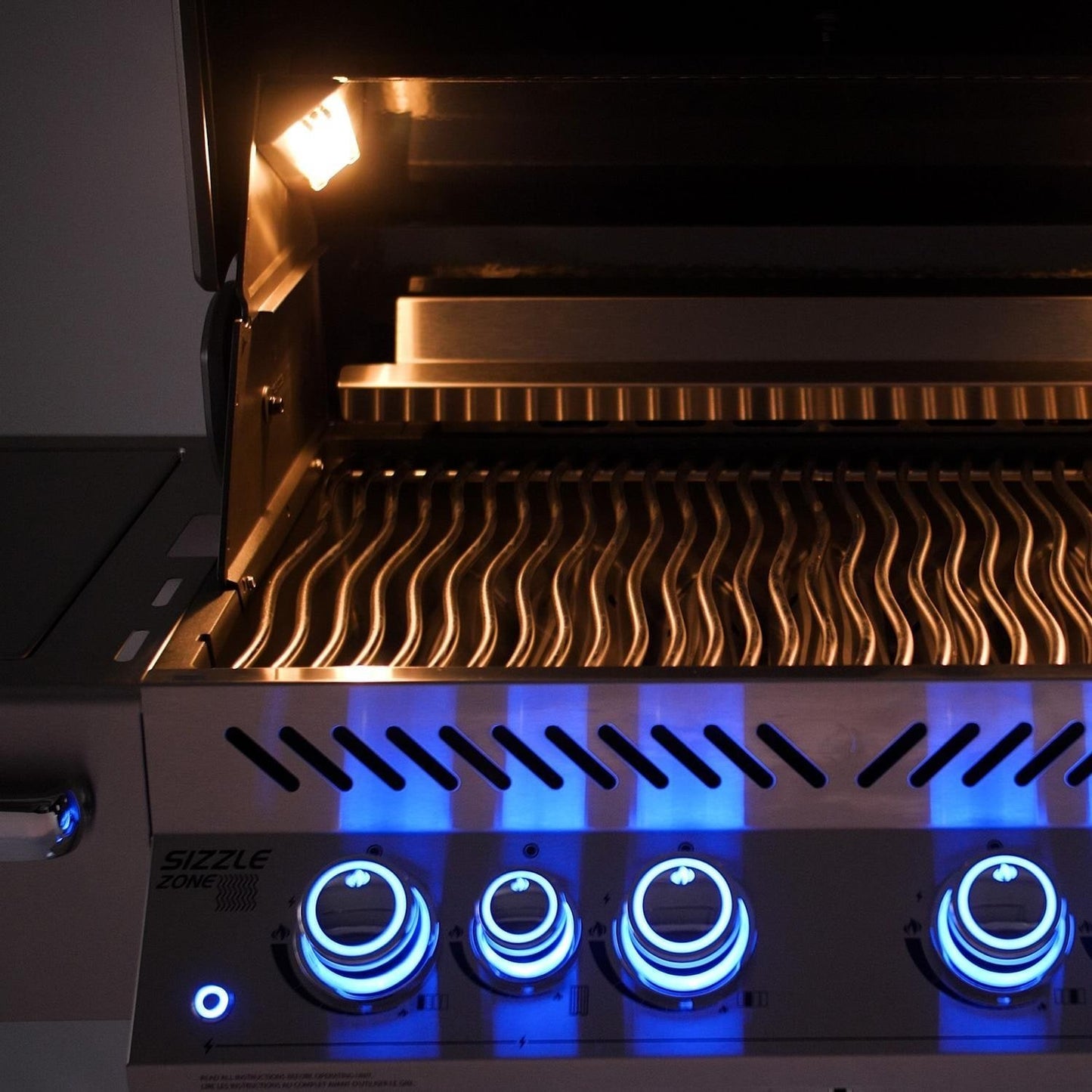 Napoleon BIPRO500RBSS-3 Prestige PRO 500 Built-in Grill with Infrared Rear Burner (2019) - Grill Front With RGB Spectrum Night Light Knobs Lit