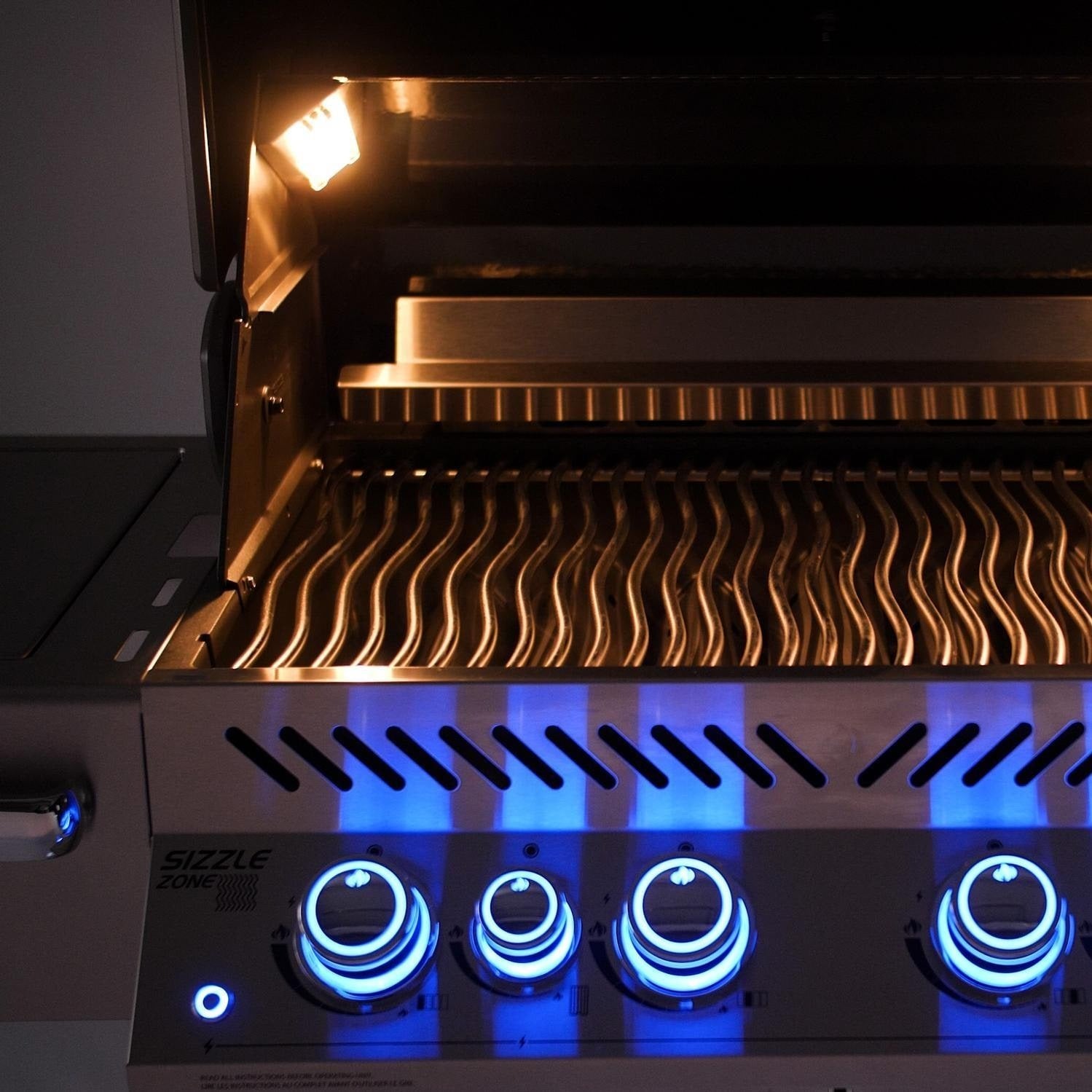 Napoleon BIPRO500RBSS-3 Prestige PRO 500 Built-in Grill with Infrared Rear Burner (2019) - Grill Front With RGB Spectrum Night Light Knobs Lit