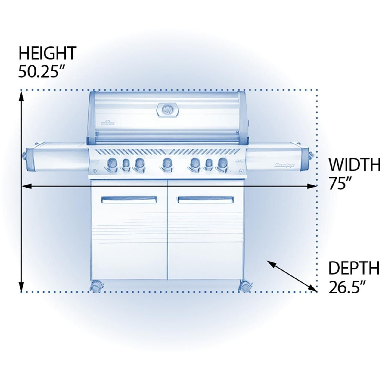 Napoleon Prestige 665 Grill with Infrared Rear Burner and Infrared Side Burner - P665RSIBSS (2019) - Dimensions - Diagram