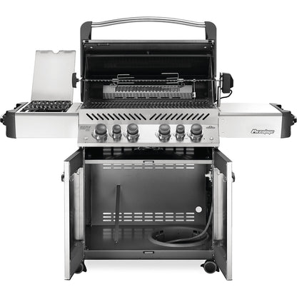 Napoleon P500RSIBSS-3 (2019) Prestige 500 Grill with Infrared Rear Burner and Infrared Side Burner - Hood & Cabinet Open - White Background