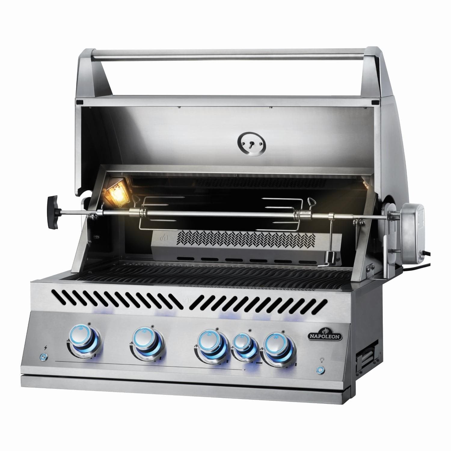 Napoleon BIG32RBSS-1 Grill - Angled Lid Open With Rotisserie - White Background