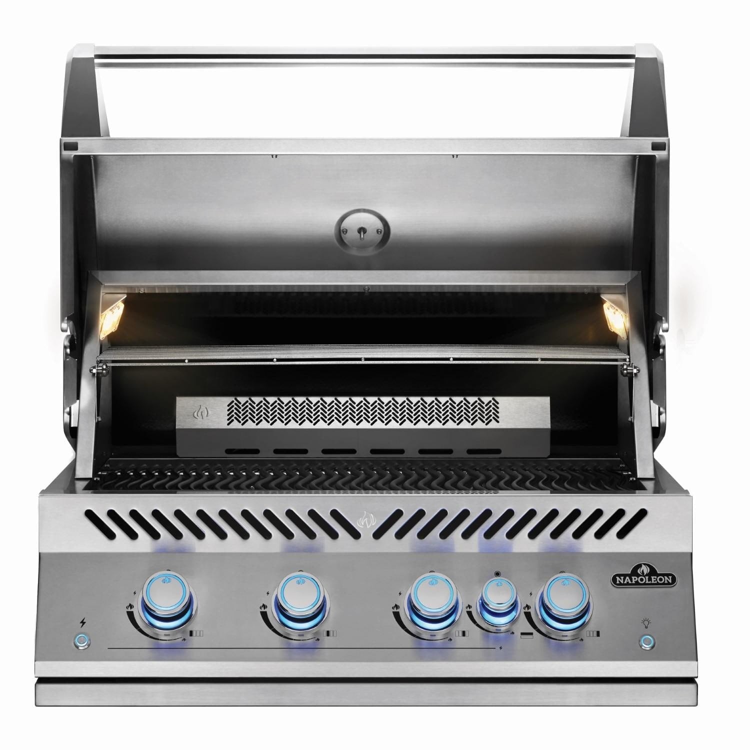 Napoleon BIG32RBSS-1 Grill - Front Lid Open With Warming Rack - White Background