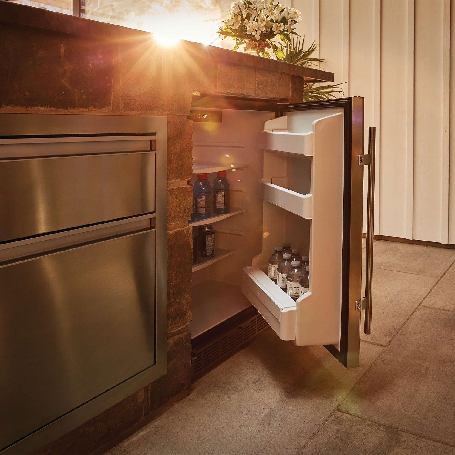 Napoleon NFR055OUSS Outdoor Rated Stainless Steel Fridge - Fridge Open in Island - Lifestyle
