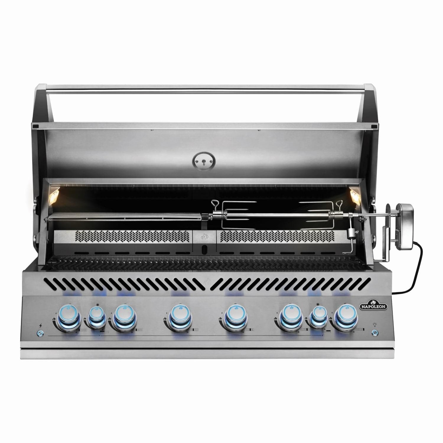 Napoleon BIG44RBSS-1 Grill - Straight Open With Rotisserie and Warming Rack - White Background