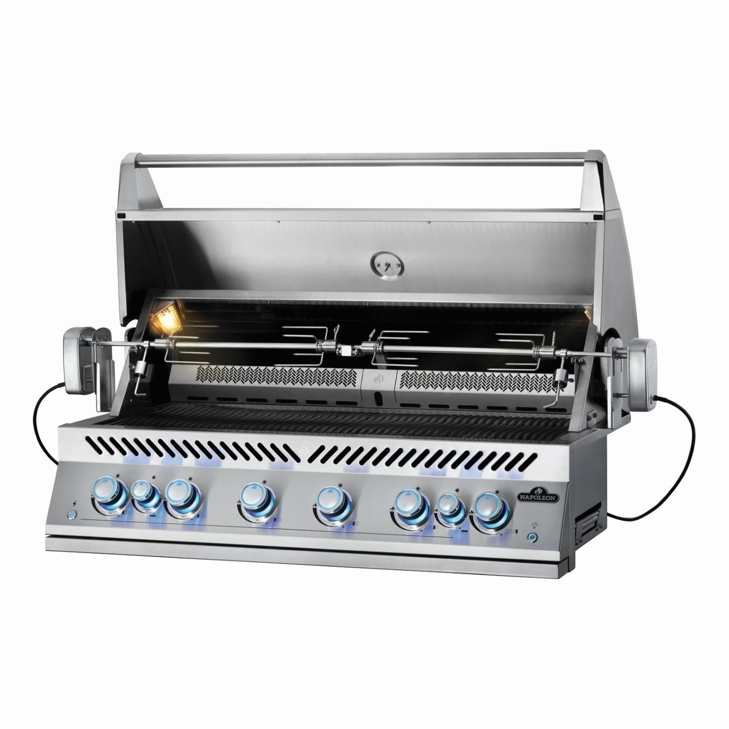 Napoleon BIG44RBSS-1 Grill - Angled Open With Dual Motor Rotisserie - White Background