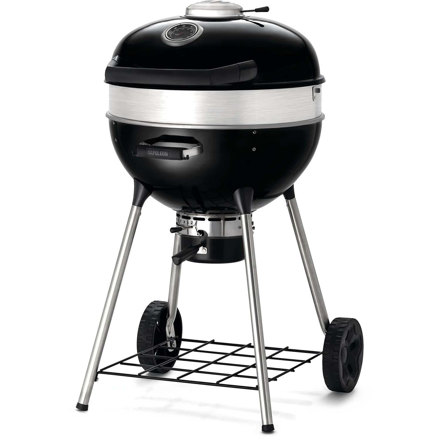 Napoleon PRO22K-LEG-3 PRO 22 Inch Charcoal Kettle Grill - Black - Angled - White Background
